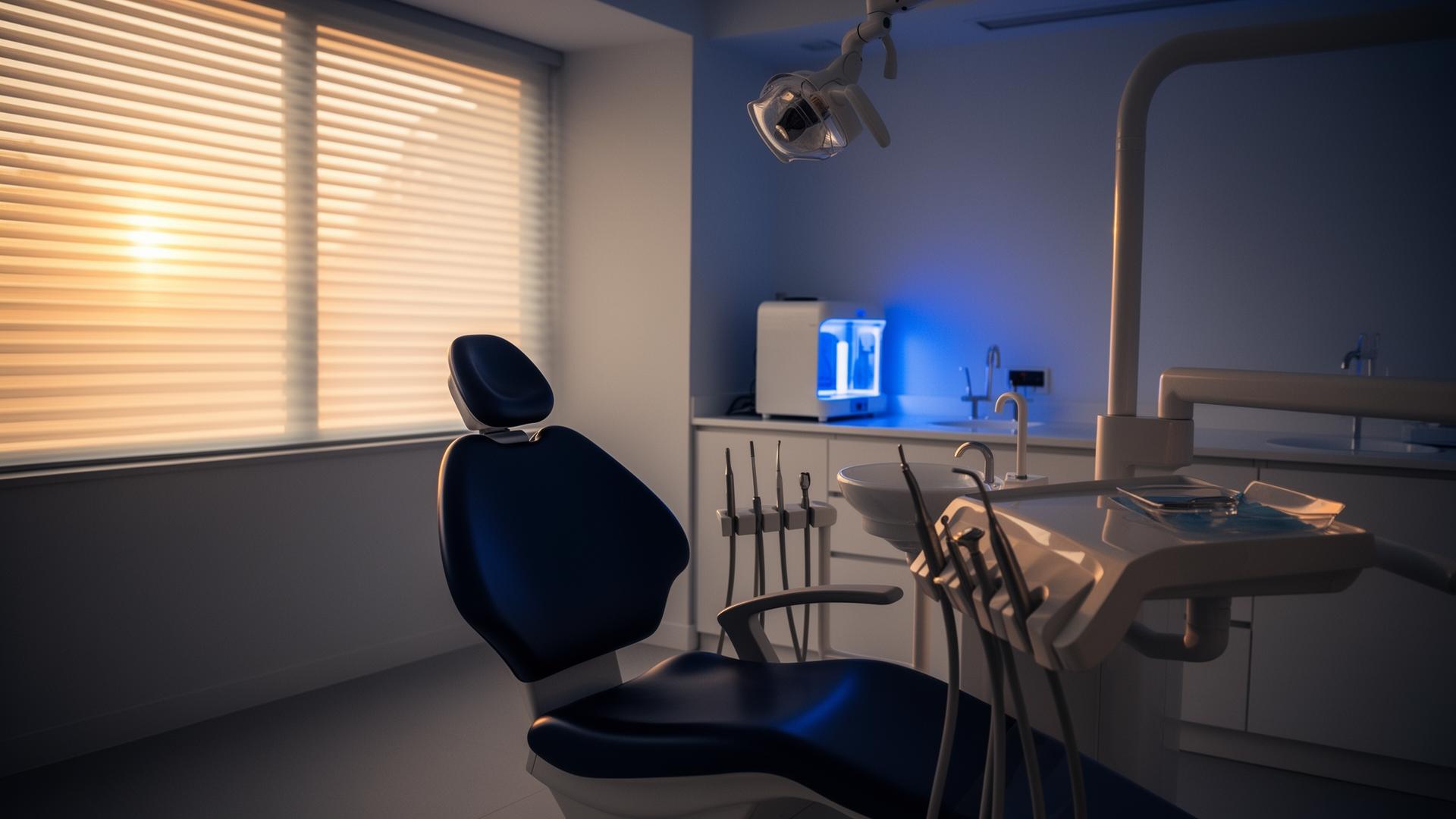 Pristine dental operatory at golden hour